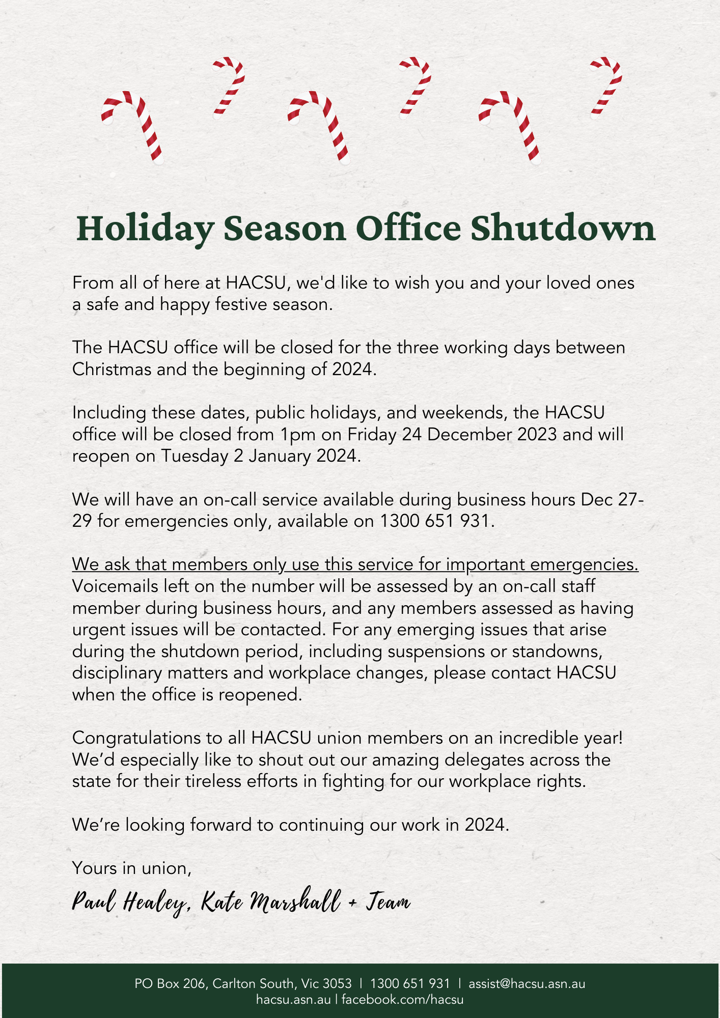 2023 Holiday Shutdown